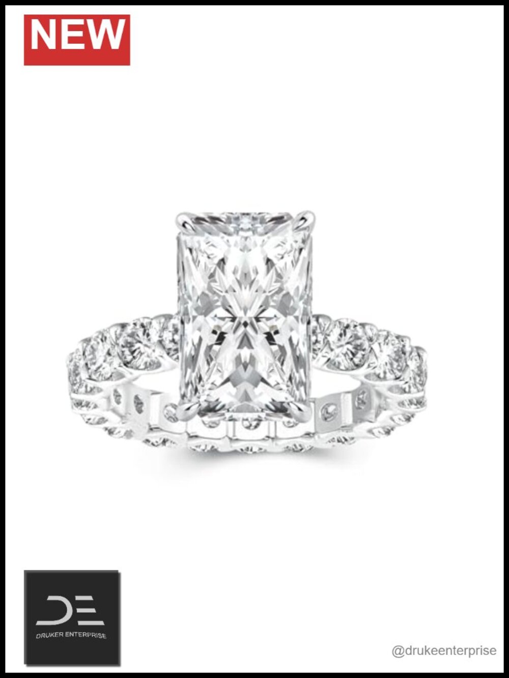 3.5CT Radiant Cut Moissanite Engagement Ring 18K White Gold Plated S925